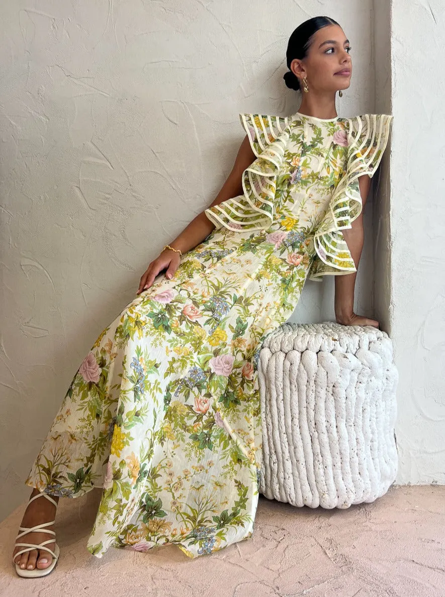 Alemais Eden Flounce Midi Dress in Multi