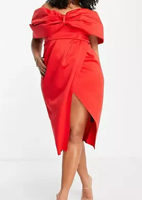 ASOS Design Off Shoulder Fold Wrap Midi Dress