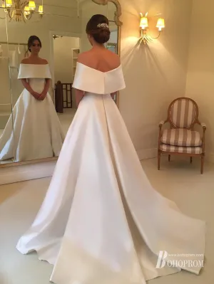 Chic Satin Off-the-shoulder A-line Wedding Dresses With Sweep Train WD214