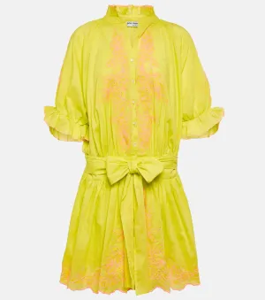 Juliet Dunn Floral Embroidered Cotton Mini Dress, Yellow