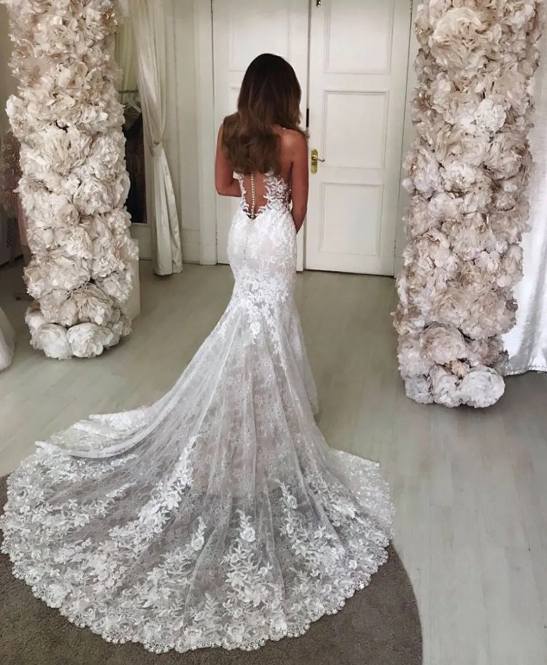 Lace Straps Long Mermaid Wedding Dresses, Affordable 2021 Wedding Dresses, Bridal Gown