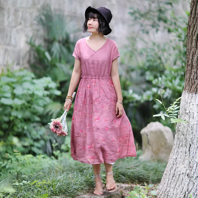 Pink Linen Women Dresses Summer Women Dresses /1818