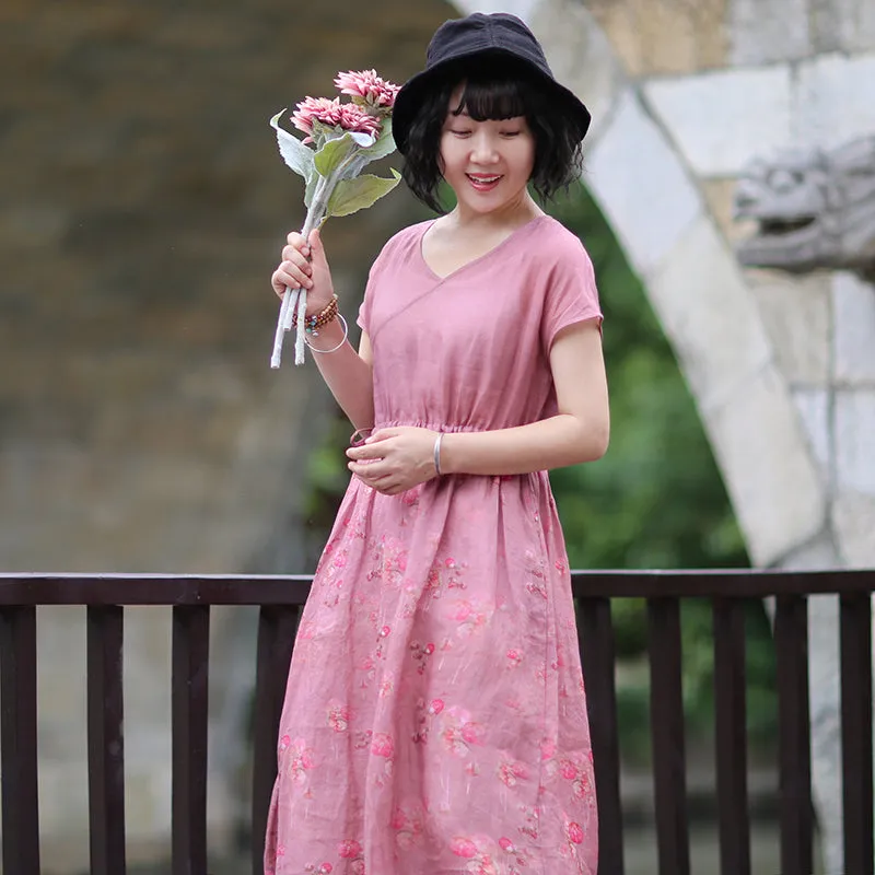 Pink Linen Women Dresses Summer Women Dresses /1818